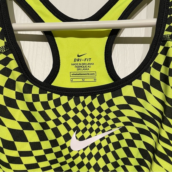 Nike Pro Sports Bra Workout Black Yellow Checker Dry Fit Size Medium Compression - Picture 3 of 3